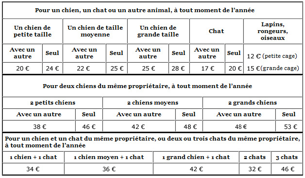 pension chien tarif